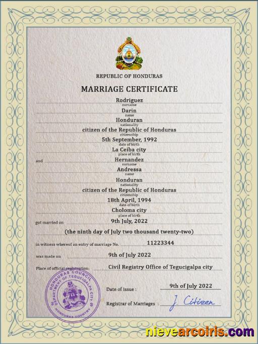 Honduras marriage certificate